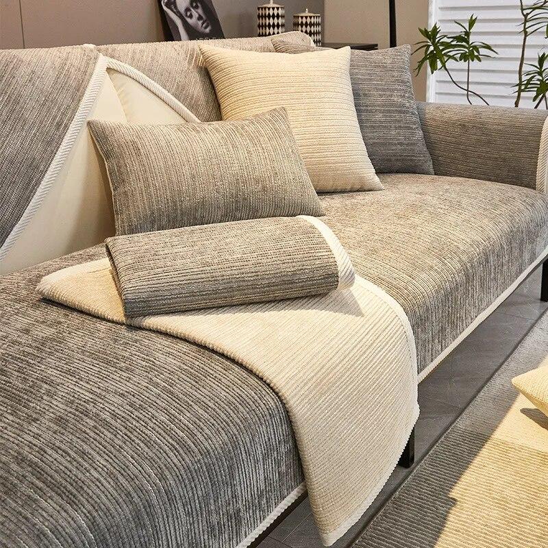 New Nordic Chenille Sofa Cover for Living Room Solid Color Sofa Cushion L Shaped Sofa Cover Non-Slip Couch Armrest Backrest Mat