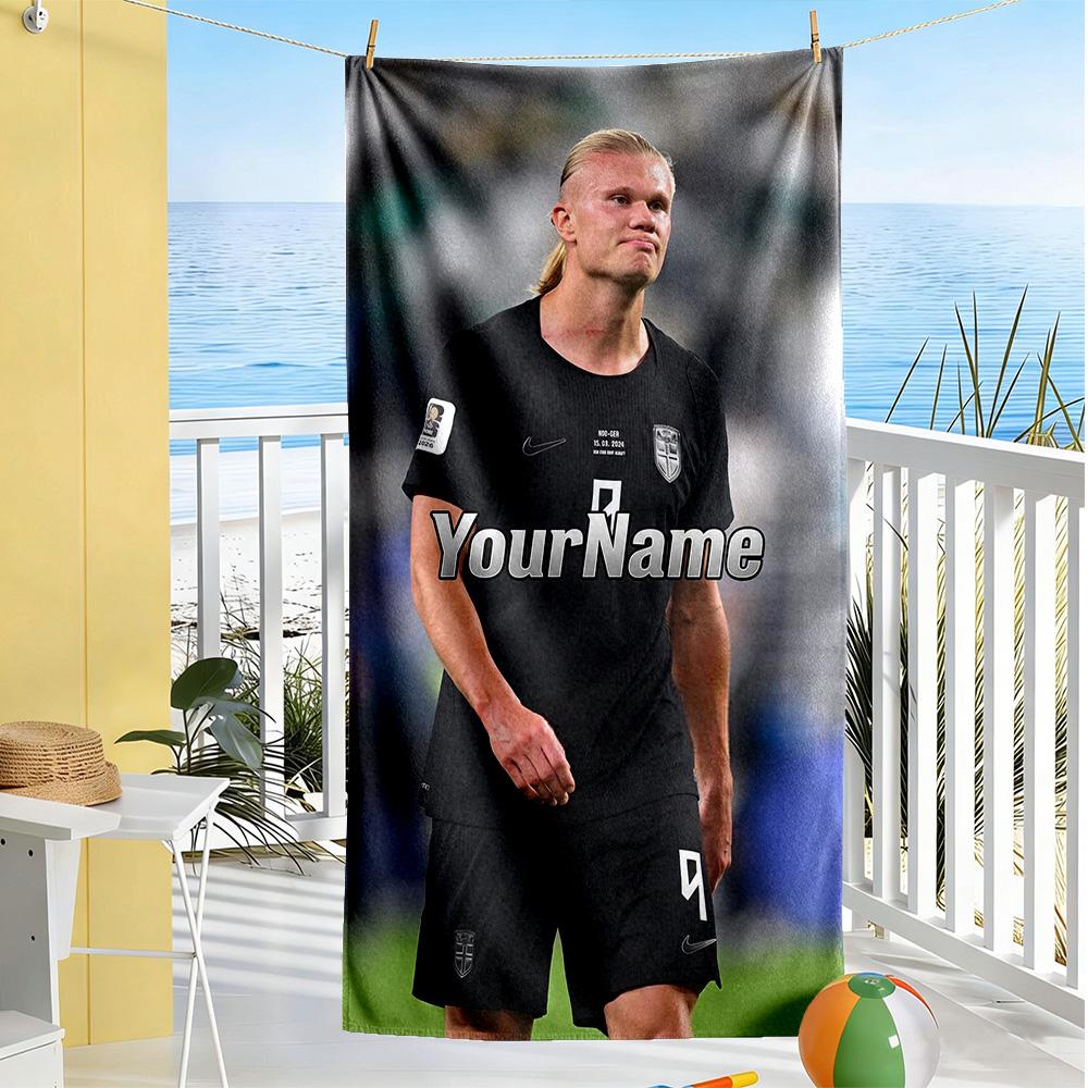 Haaland Customize Your Name Beach Towel Quick-Dry Soft Microfiber Ideal for Travel Outdoor Swim Pool Yoga Surf Camping Hiking Gym Gift Holiday