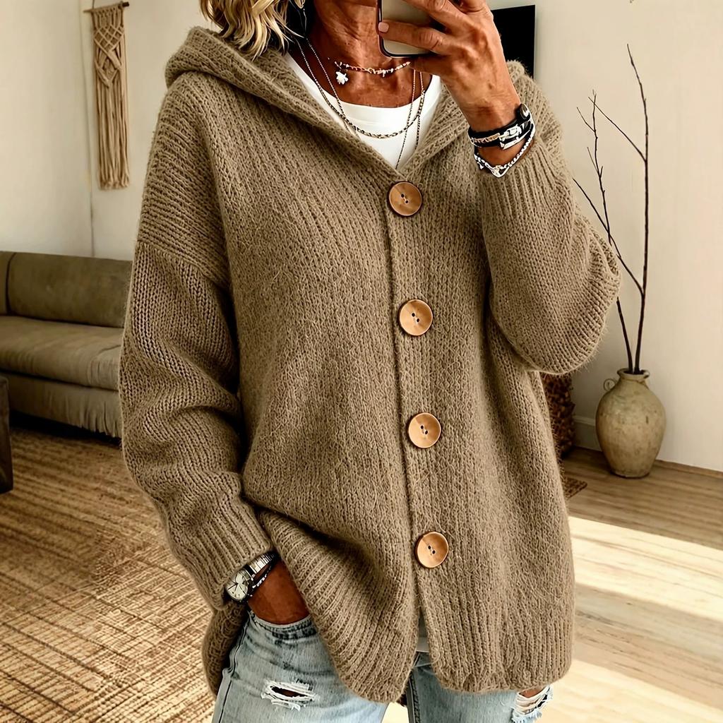 Cardigan Maglione con Cappuccio da Donna a Maglia, Colore Casual Manica Lunga Capospalla per Autunno Inverno