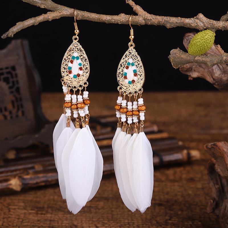 Bohemian Long Tassel Feather Earrings - Trendy Douyin-Inspired Design for Women