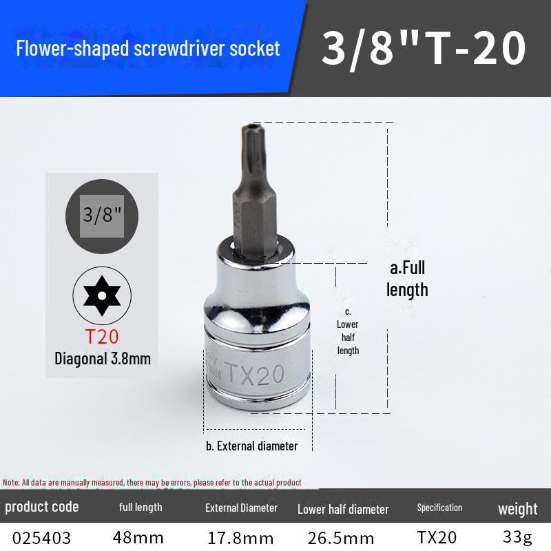 כלי מפתח ברגים שקע מברג בצורת פרח 3/8" מתוצרת טייוואן
