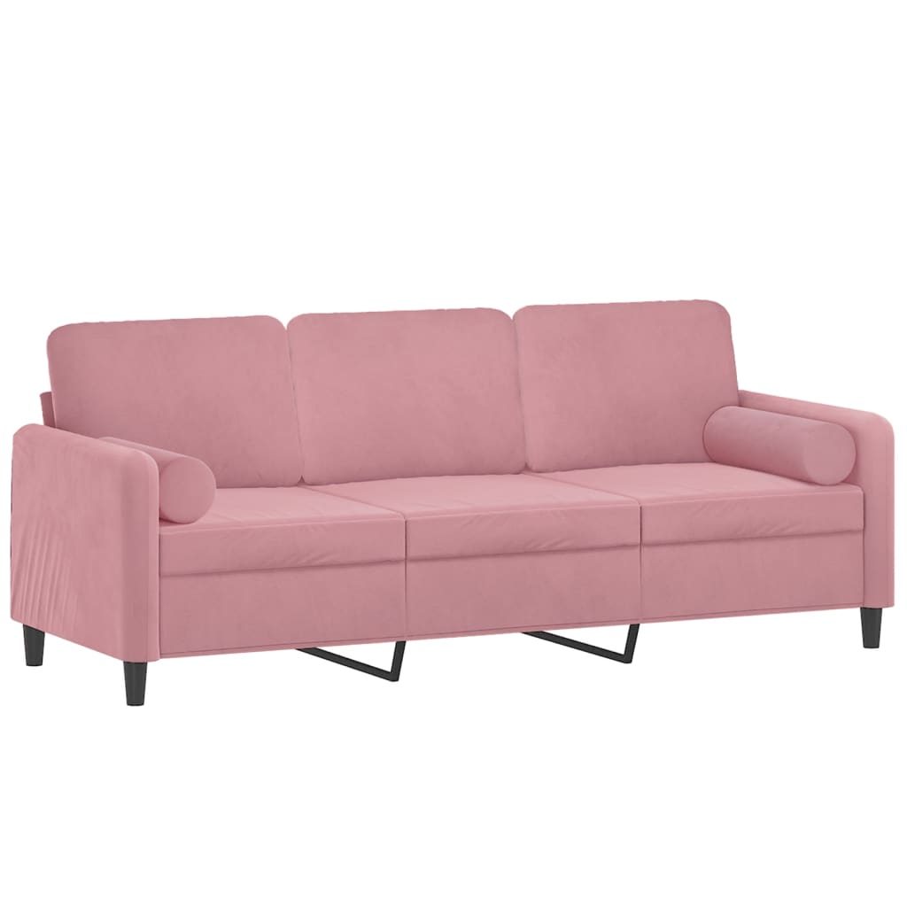 Vidaxl 3-Seater Sofa With Cushions, Pink, 180 Cm, Velvet