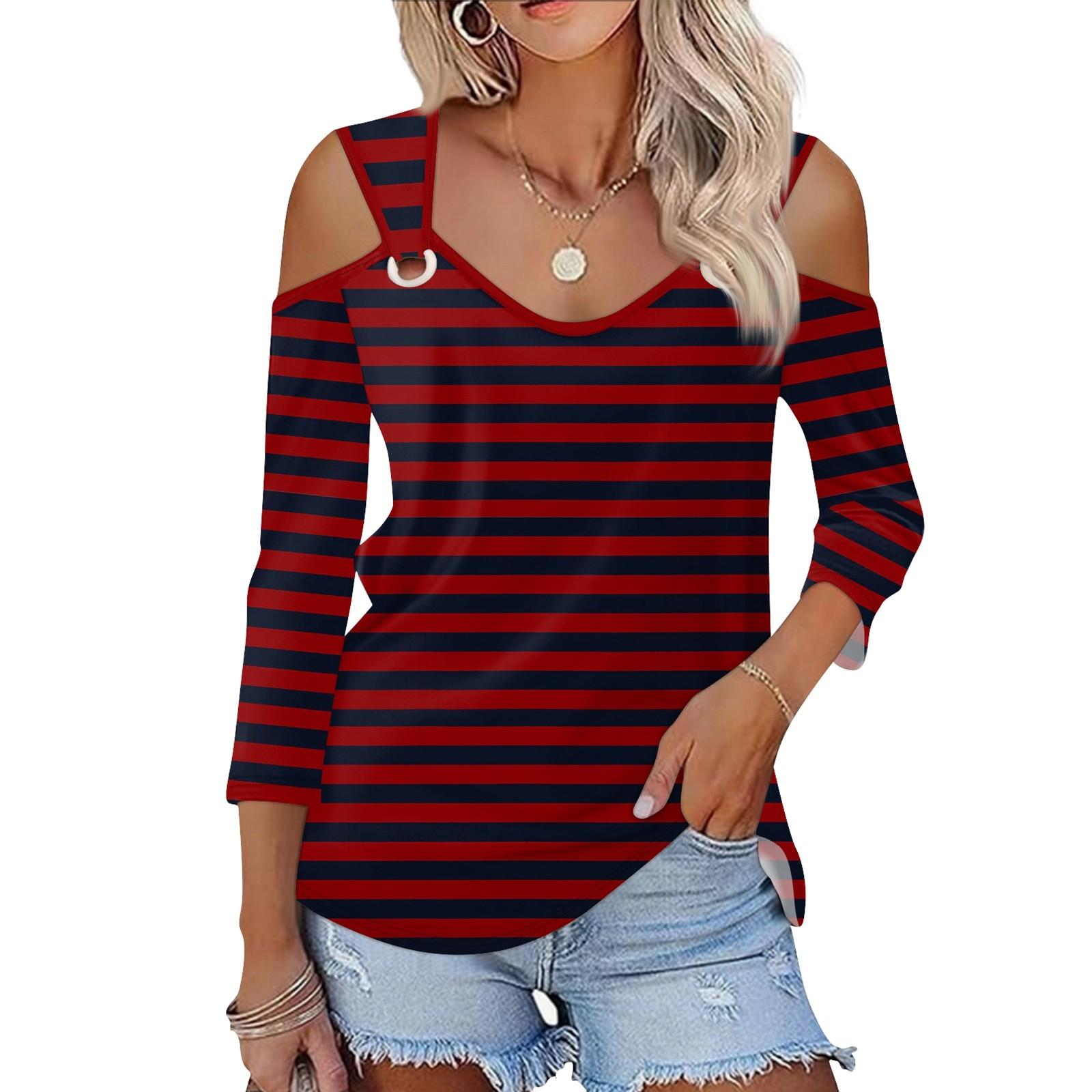 

Жіноча повсякденна сорочка, блуза з принтом і V-подібним вирізом, сексуальний топ із рукавами 3/4 на плечі XL винний