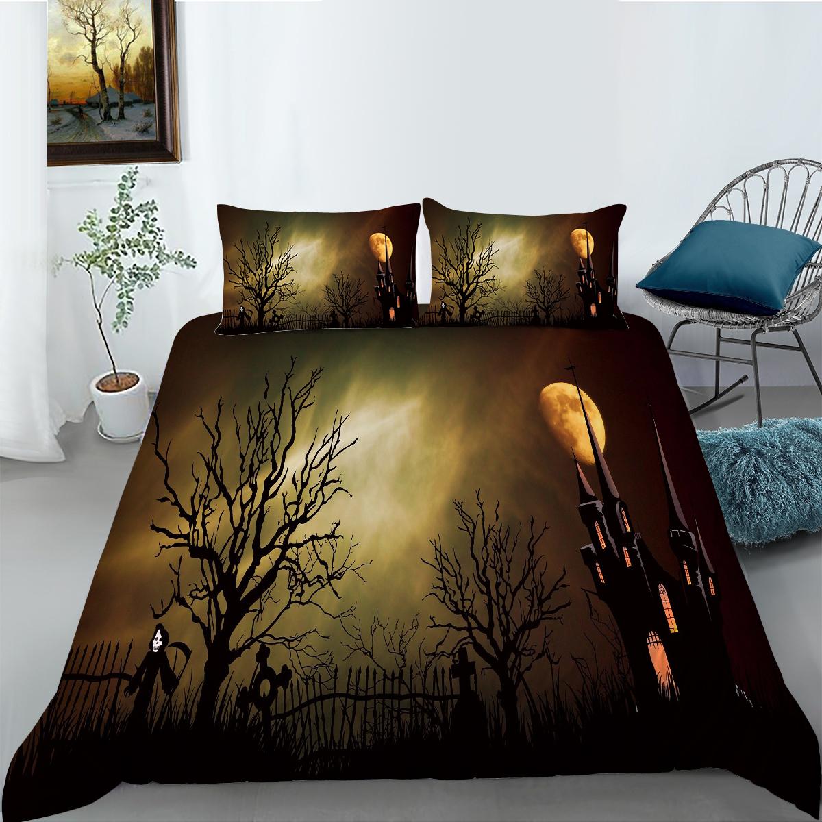 

Постельное белье на Хэллоуин, королевский двойной размер, пододеяльник с 3D принтом и наволочкой, роскошный комплект пододеяльников для детей-подростков EU Single 135x200cm