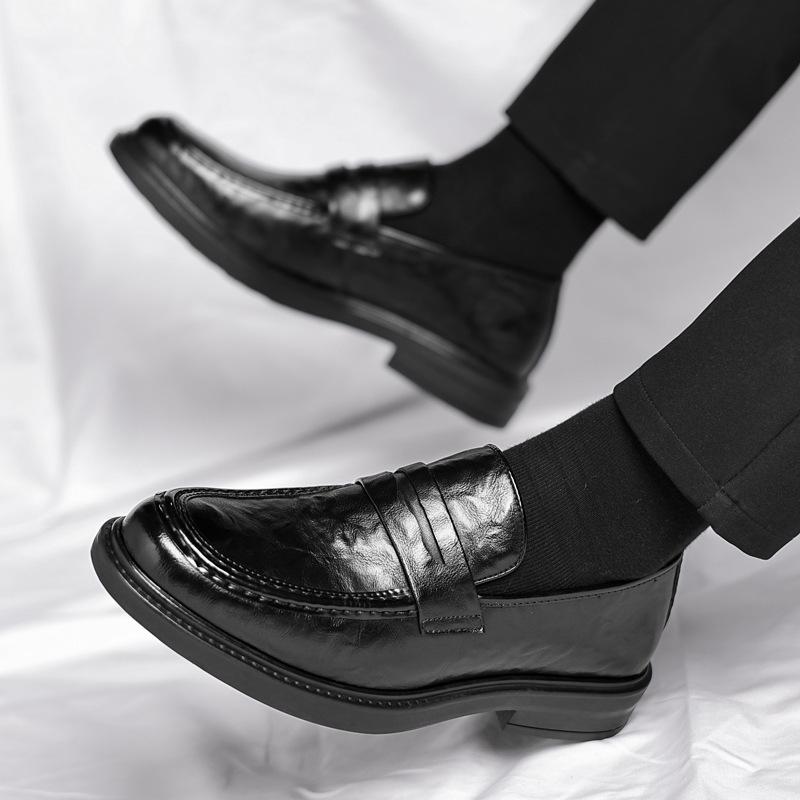 Inner Height Increase Business Casual Leather Shoes Men's 6cm Foot Set Men's Shoes One Pedal Low-top Doudou Shoes Men's