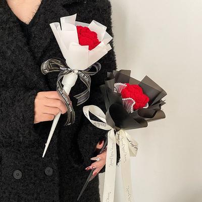 Creative Knitted Rose Fairy Stick Valentine's Day And Birthday Gift Sweet Lovely Crocheted Sunflower Magic Wand Small Bouquet