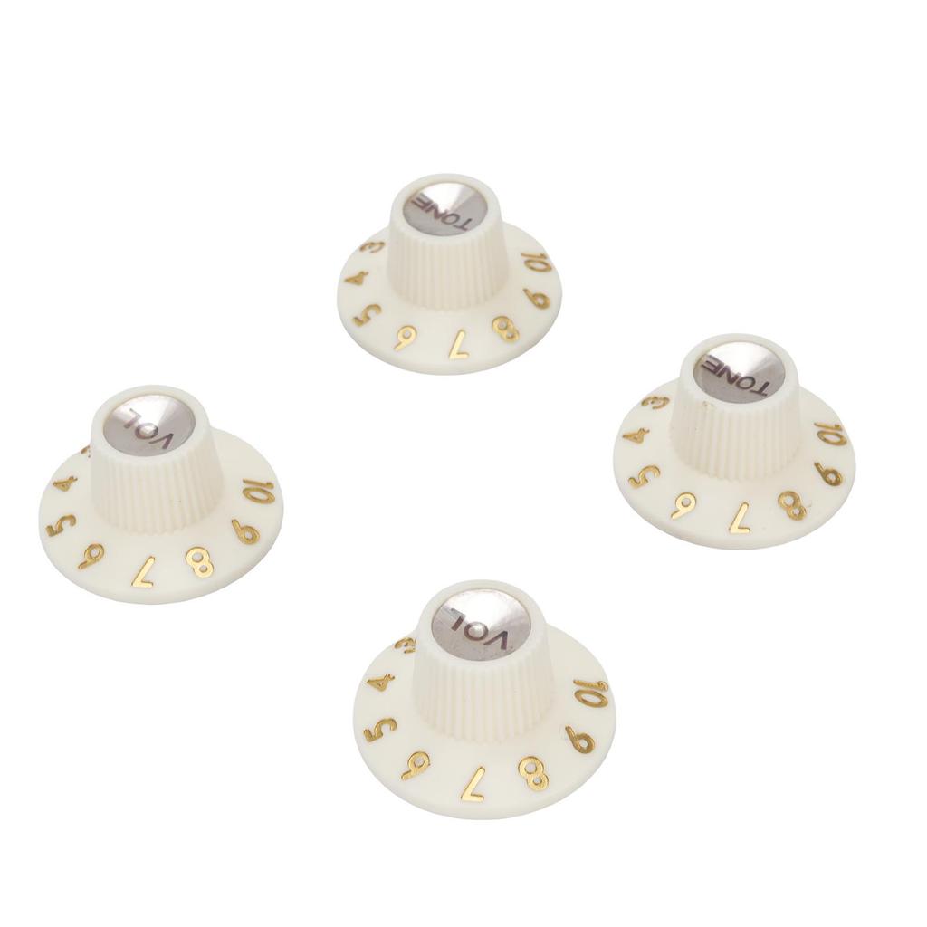 Guitar Control Knobs Retro White Color 2PCS Tone 2PCS Volume 1 4 Inch Hat Top Metal Volume Knobs with Silver Reflector