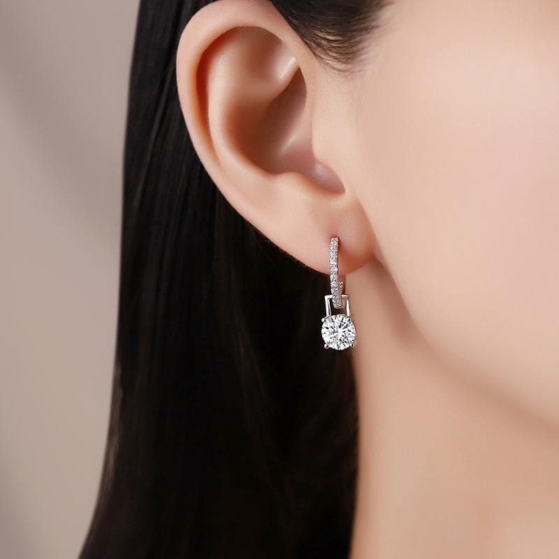 Moissanite Round Earrings: 925 Sterling Silver, Ear Cuff Style, PT950 Gold Plated