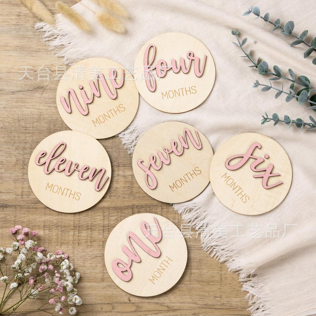 Double-Sided Engraved Wooden Baby Milestone Photo Props