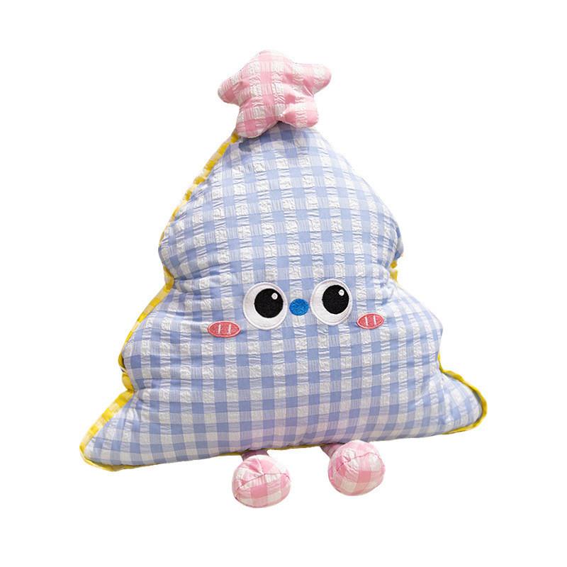Christmas Tree Shape Decorative Cushion With Embroidered Grid Pattern For Sofa And Bed Decor