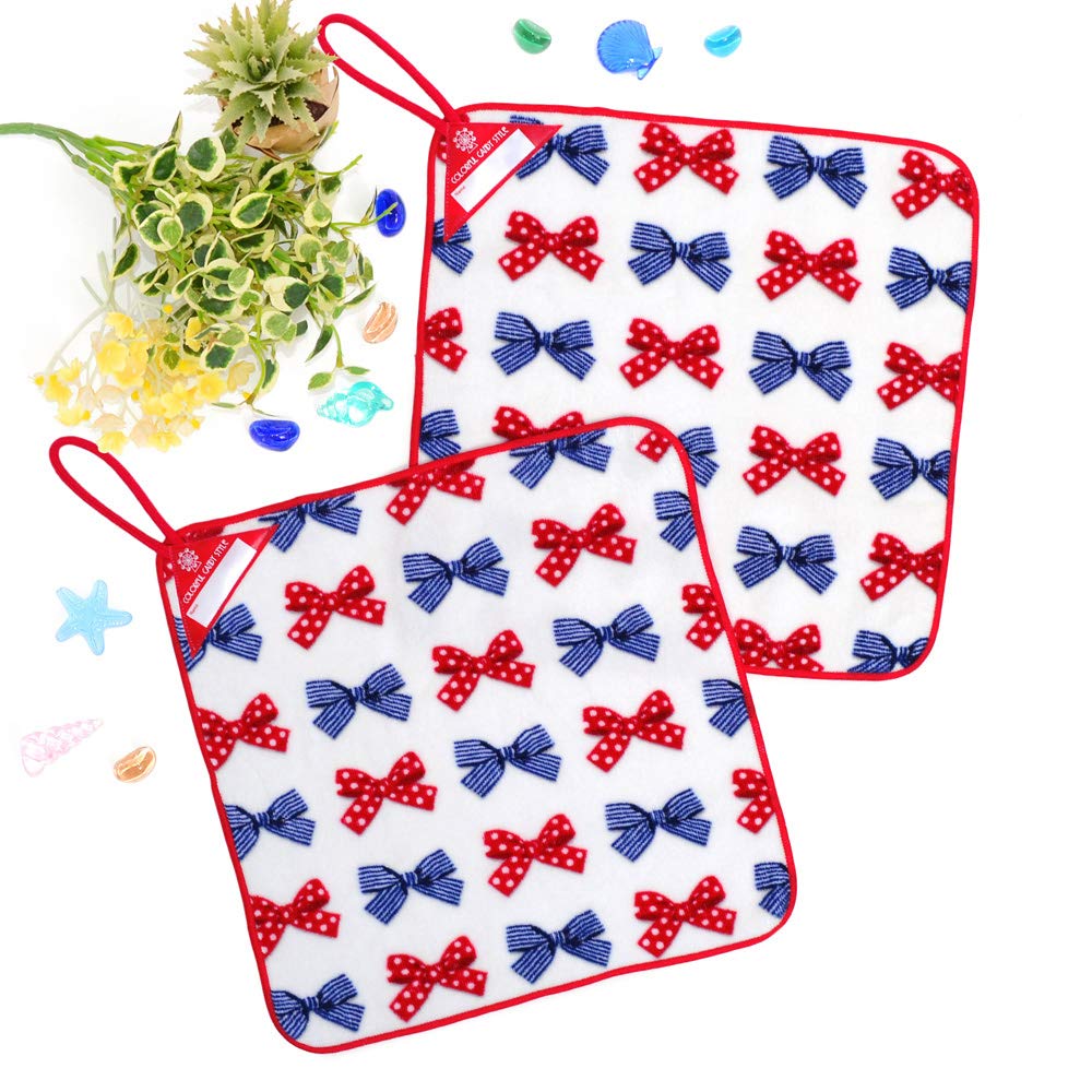 COLORFUL CANDY STYLE Loop Towels for Set of 2 with Polka Dot and Striped French N8504120 Girls, Imabari, Kindergarten/Preschool, Loops, Ribbon,