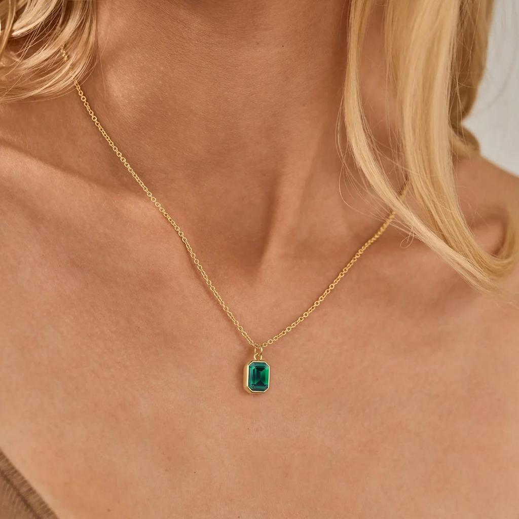December Birthstone Double Stacked Necklace Women'S Rectangular Pendant December Birthstone 18K Real Gold Plating
