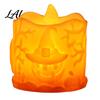 Lanterna de Abóbora Estilo Vintage Halloween Vela LED Sem Chama Eletrônica Velinha de Chá Resina Embossada Lâmpada Amarela Quente Decoração Assustadora de Mesa