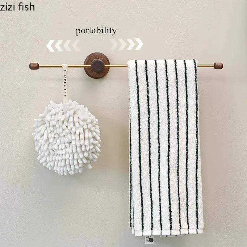 Walnut Wood Metal Towel Rack Bathroom Wall Mounted Storage Rack Wall Shelf Portability Towel Rack Storage Organizer Clothes Hook