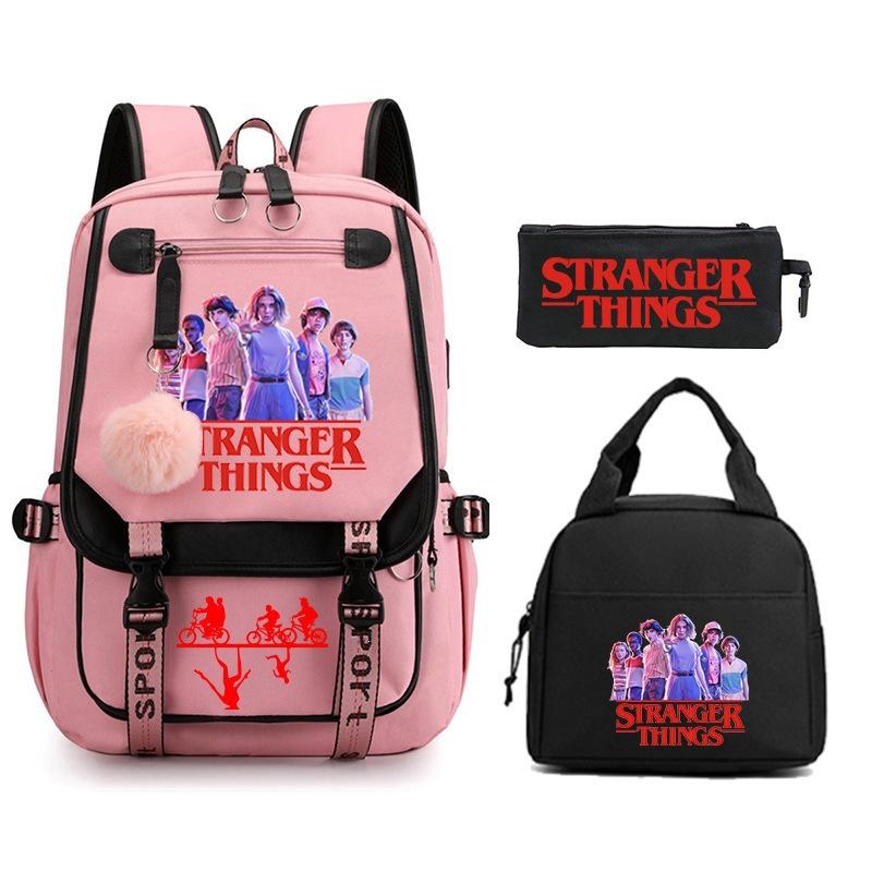 Trend Stranger Things Children'S Backpack Combination Three-Piece Male And Female Versatile Student School Bag