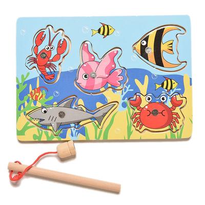 Kinder Angelspiel & Holz Ozean Puzzle Brett Magnetstab Spielzeug Outdoor Spaß Spielzeug