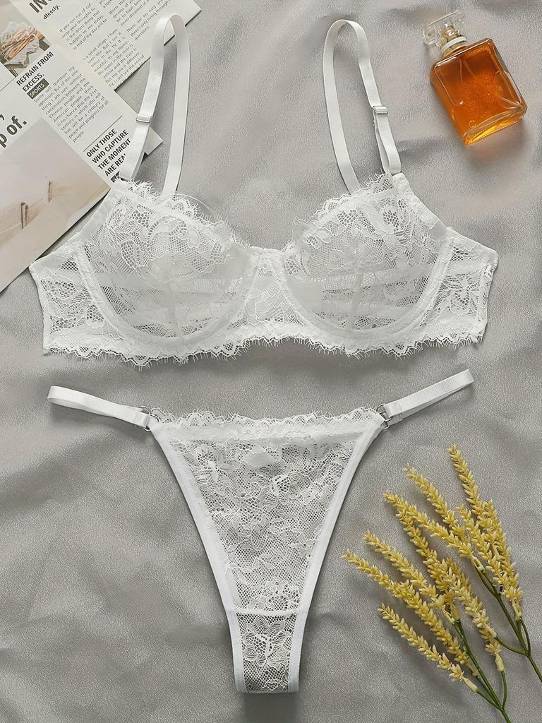 Sexy Dessous-Set für Damen, Bügel-BH und Tangas, gerafftes Unterwäsche-Set im französischen Spitzen-BH-Set