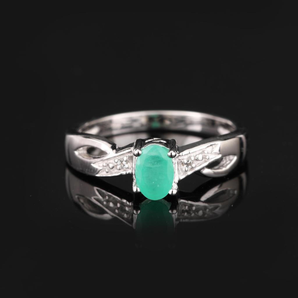 Sakota Emerald Oval Ring White Topaz 925 Sterling Silver Rhodium Plated Jewelry