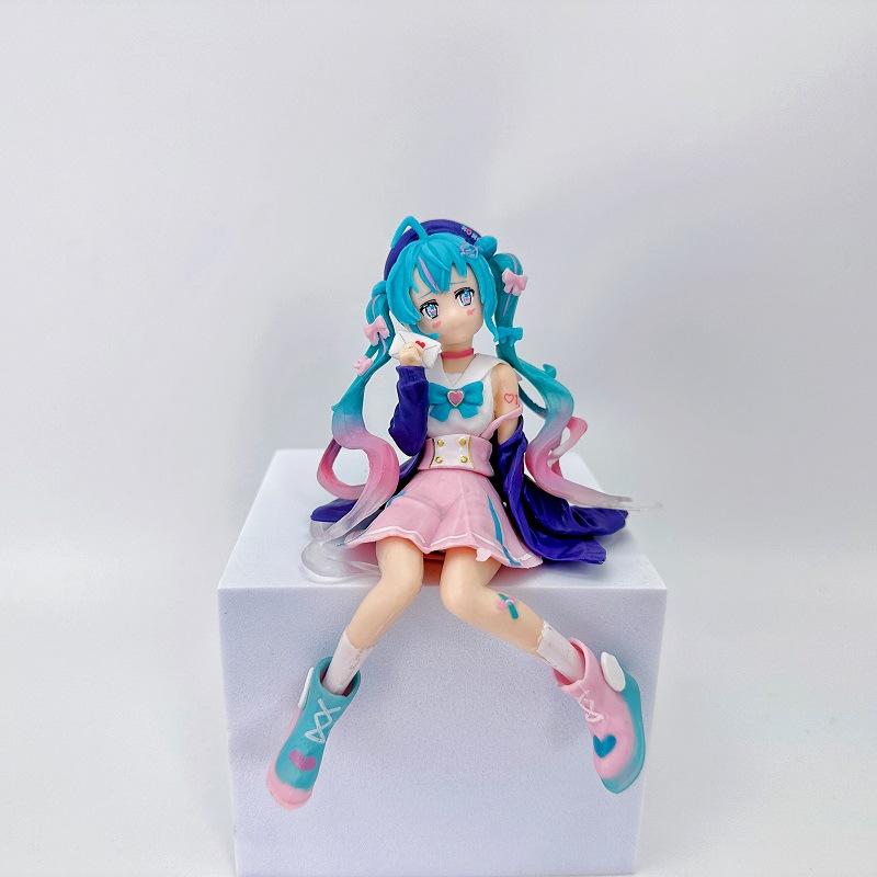 The Hatsune Miku Action Figure Anime Figure Pink Sakura Sitting Position PVC  Model Toy Decoration Collect Gifts