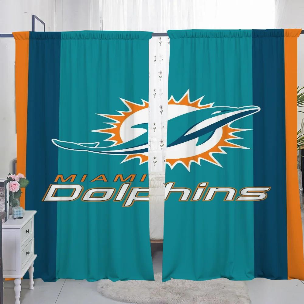 Window Kitchen Curtains for Living Room 2 Pieces Blackout Curtains Door Curtain Miami D-dolphins Partition Bedroom Decoration