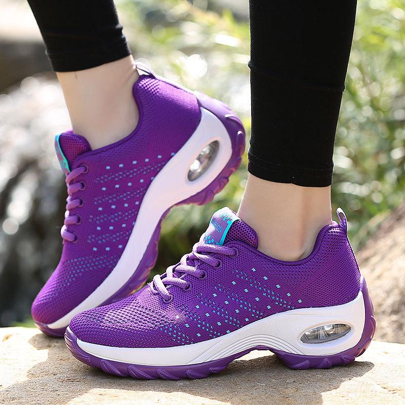 Spring New Style Of Flying Woven Thick Sole Lightweight And Versatile Lace-Up Dance Shoes Casual Shoes Comfortable And Anti-Slip