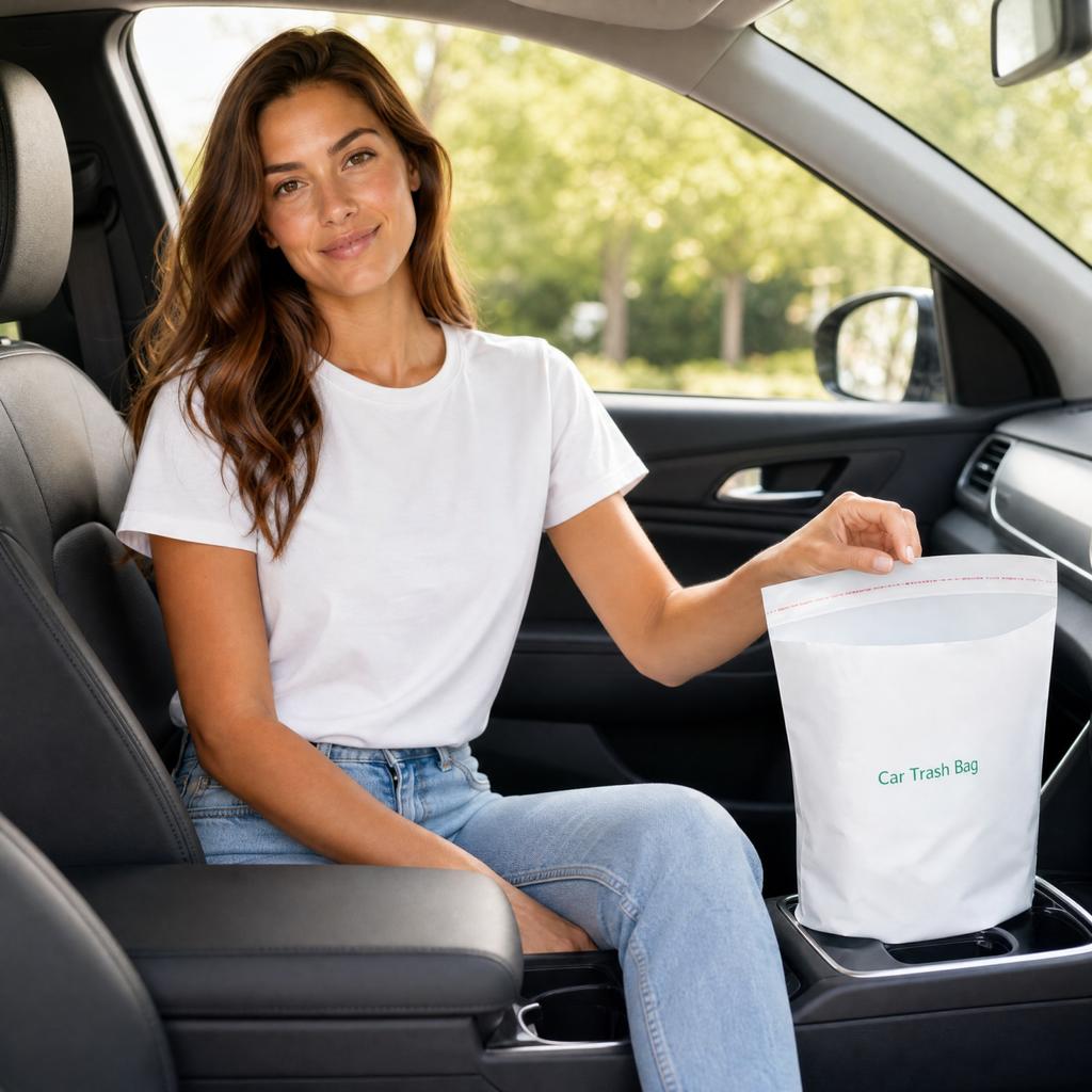 Disposable Car Bag with Adhesive Sticker - Vertical Hanging for Car, Desk, Dormitory (20 Bags)