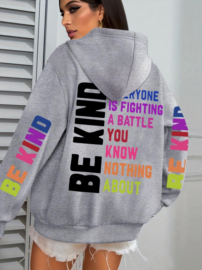 

Be Kind-sudaderas con capucha para mujer estampado de letras forro polar cálido con capucha sudaderas holgadas L