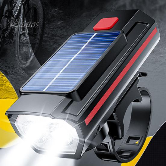 Universal Bike Front Light with Horn Multi-Functional Solar-Powered High Brightness Long-Range Illumination Bicycle Light