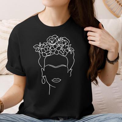 Frida Face Line Art Shirt Frida Kahlo Salute and Remember The Clothing Frida Kahlo Portrait T-shirt Simple Women Tee Tops