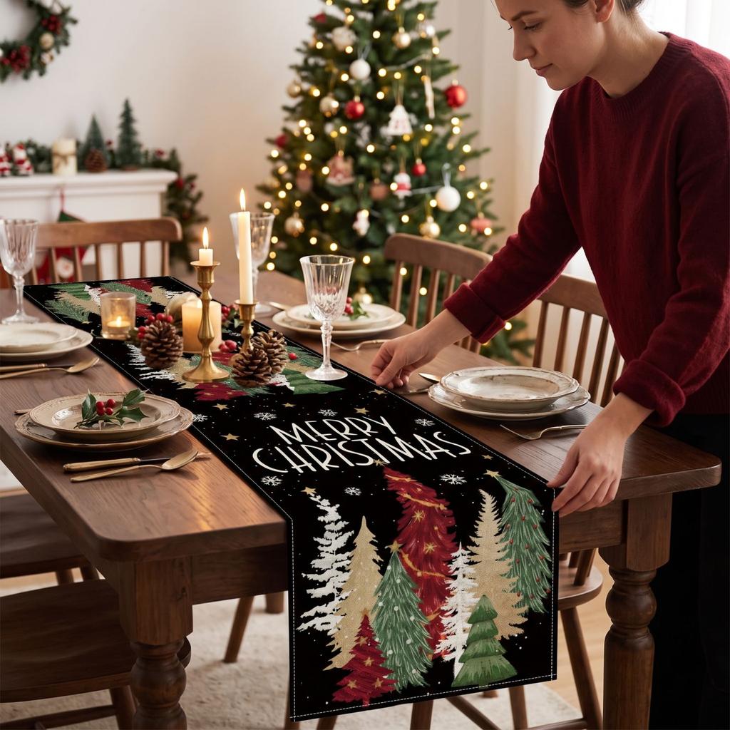 Christmas Table Runner Holiday Dining Table Decoration Long Table Cover for Home