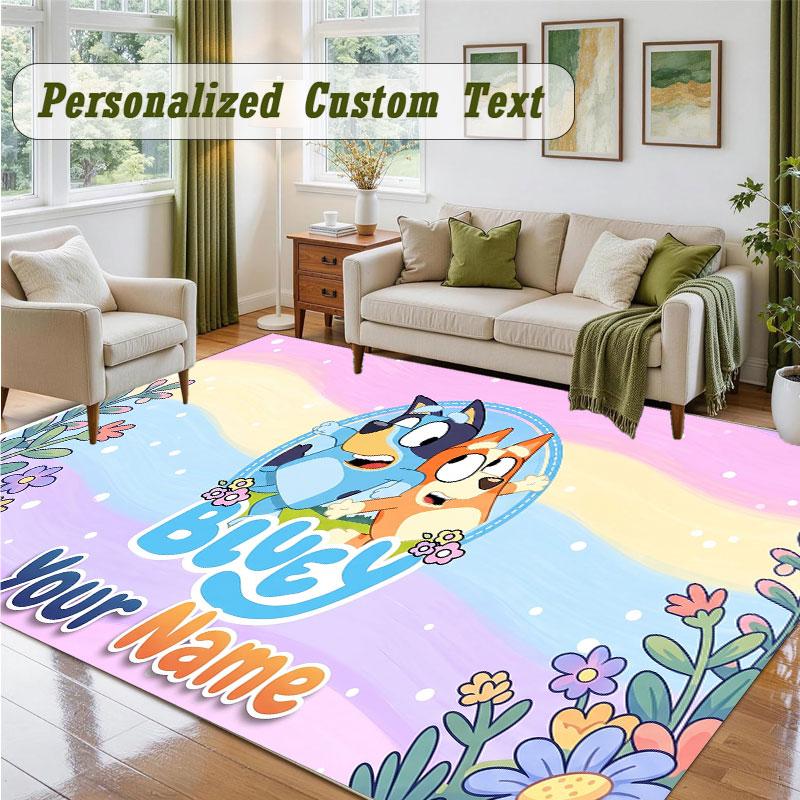 Crystal Velvet Square Rug Custom NameBluey Pattern Non Slip Home Floor Decor Rug