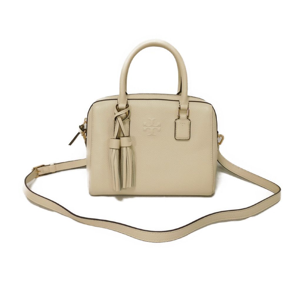 Used Thea Web Small Satchel 10833 84777 7922 Calfskin Tassel 3-Way Shoulder Bag with Double T Logo Ivory Women's from