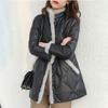 Winter Women's Thickened  Padded Jacket Stand Collar Slim Fit Padded PU Leather Coat
