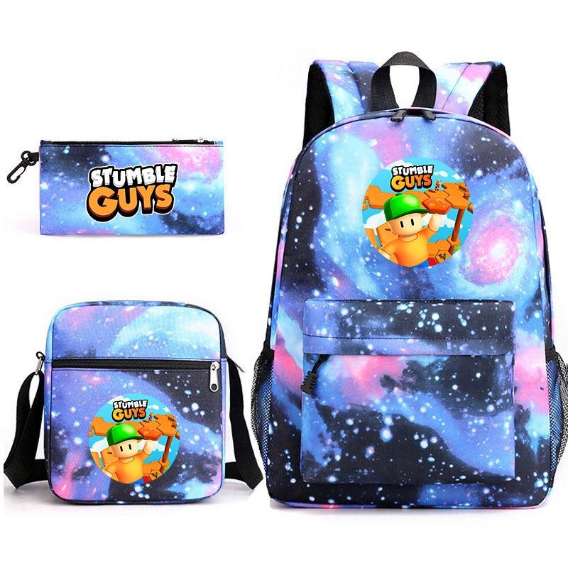 Large Capacity Schoolbag with Shoulder Strap; Student Three-piece Pencil Case Set