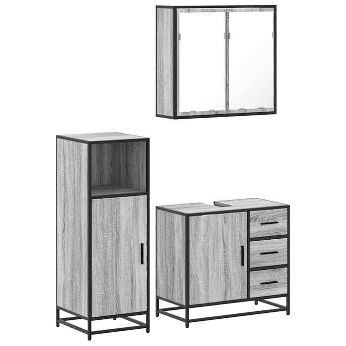 VidaXL 3-piece Bathroom Furniture Set Sonoma Grey, Bathroom Cabinet, Bathroom Cupboard, Furniture of 3300958