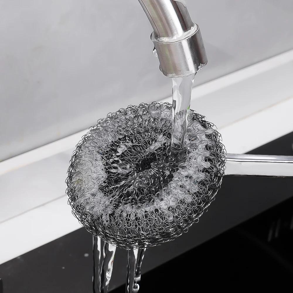 Strong Decontamination Cleaning Brush Long Handle Pot Brush Kitchen Pan Pot Dishes Cleaning Brush Steel Wire Metal Wool Scourer