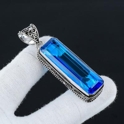 Ciondolo antico in argento con pietra preziosa di topazio blu svizzero, ciondolo in argento sterling 925, gioiello in argento con topazio, ciondolo per lei, come regalo