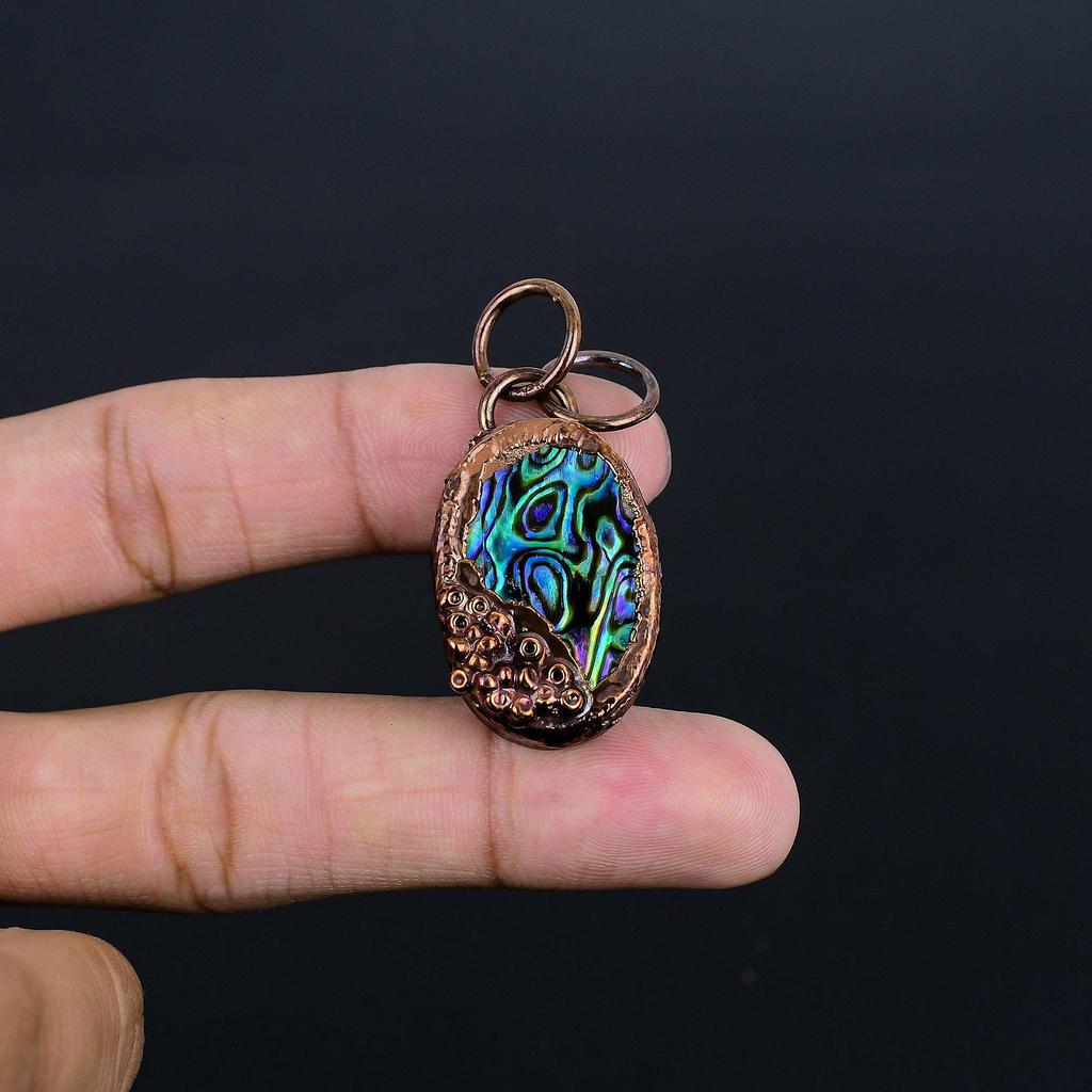Abalone Shell Copper Electroformed Pendant, Handmade Gemstone Pendant Jewelry, Gifts For Wife Brand New Pendant