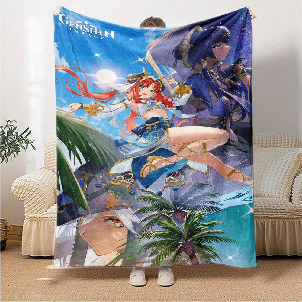 Genshin Impact Poster Print Flannel Blanket High Quality Warm Comfortable Cover for All Seasons Perfect for Gifts Home Decor