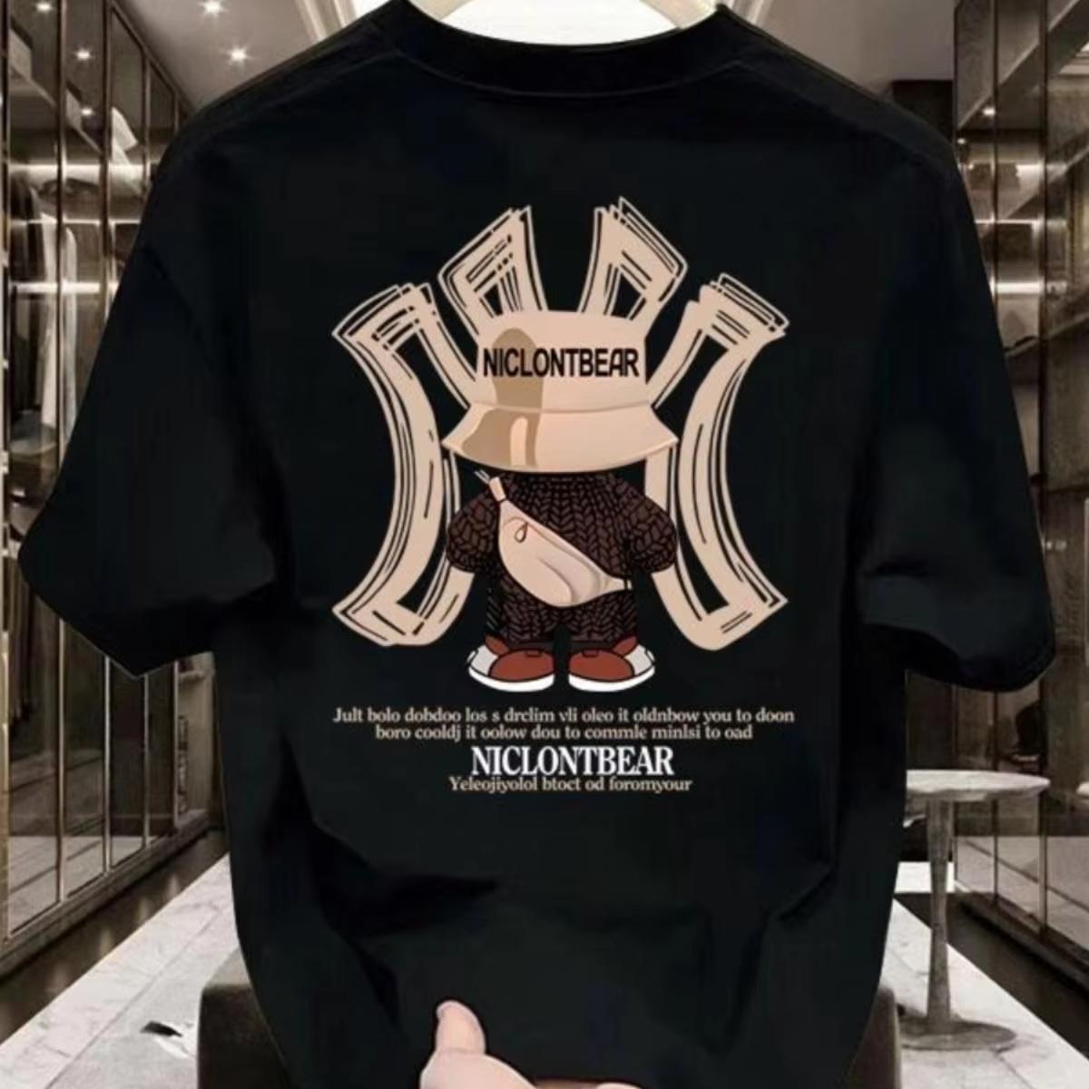 

2026 Spring and summer New Heavy Violent Bear Print Shortsleeved Tshirt American Trendy Ins Top Womens Trend Fashion 3XL
