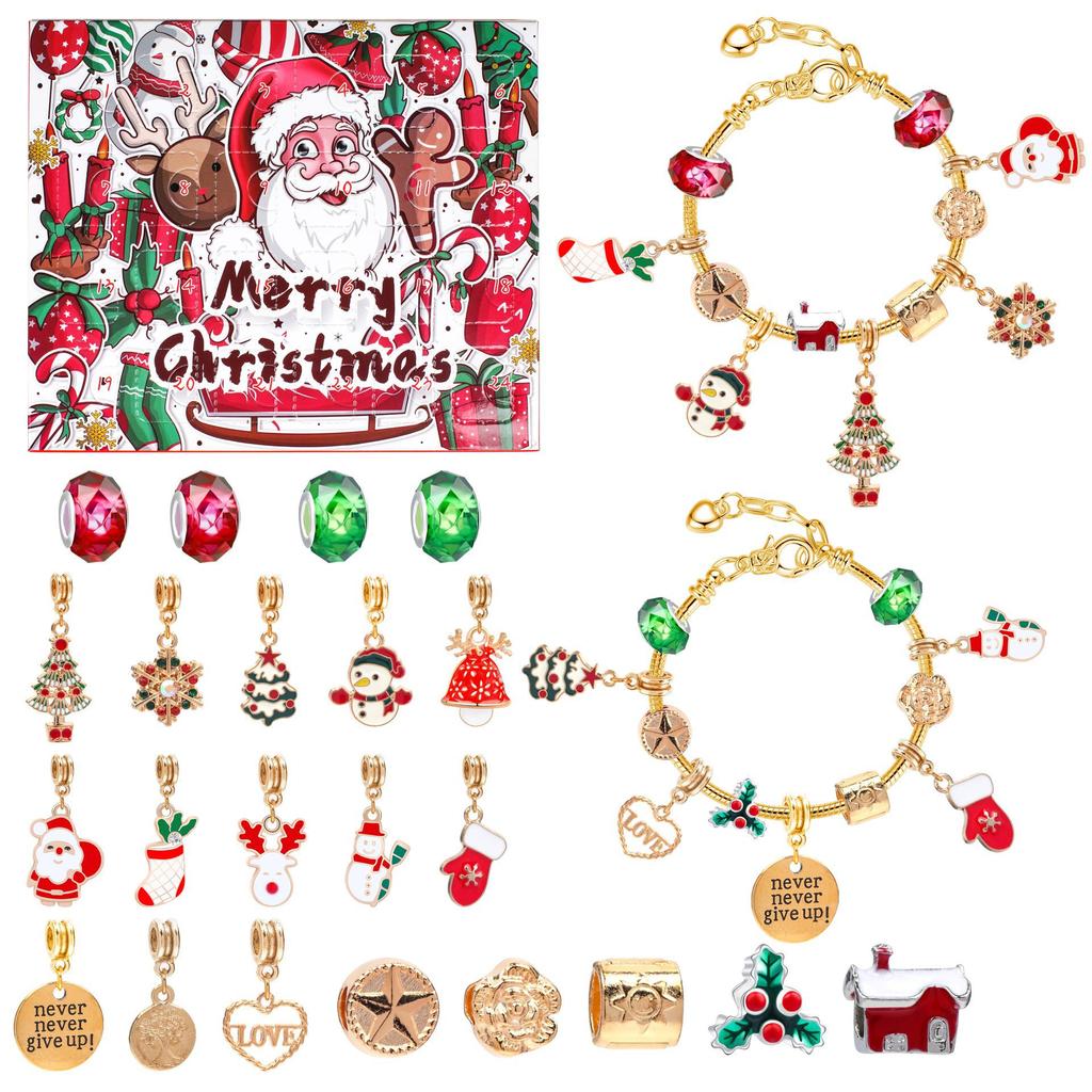 Christmas Bracelet DIY Crystal Beaded Alloy Jewelry Santa Blind Box Children's Holiday Gift