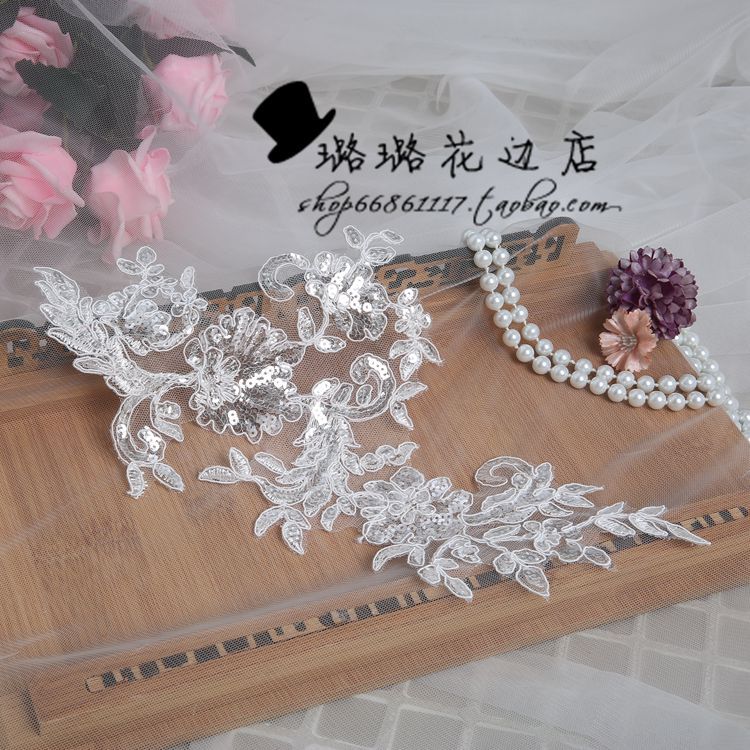 

Свадебное платье для невесты, украшение для головы, ручная работа, материал для DIY, с пайетками, кость автомобиля, одежда, кружевные аксессуары, белое This white, the price of one flower.