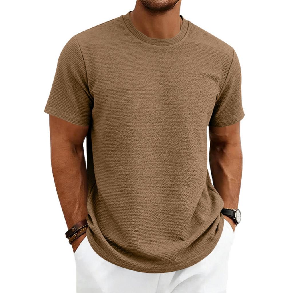 Men's Textured Fabric Loose Stretch Round-neck Short-sleeved Shirt