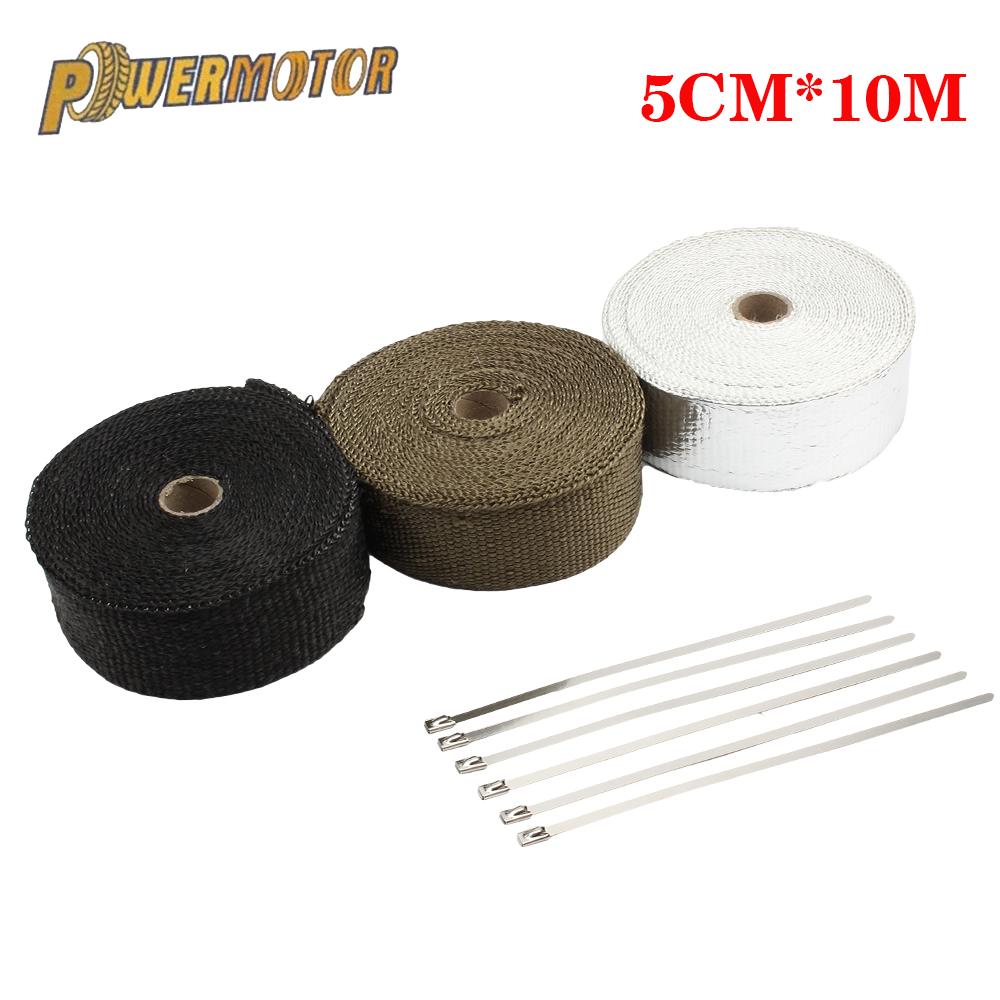 50mm*10m Motorcycle Heat Exhaust Pipe Heat Shield Thermal Tape Wrap Insulation Kit Fiberglass Exhaust Tape With Stainless Ties