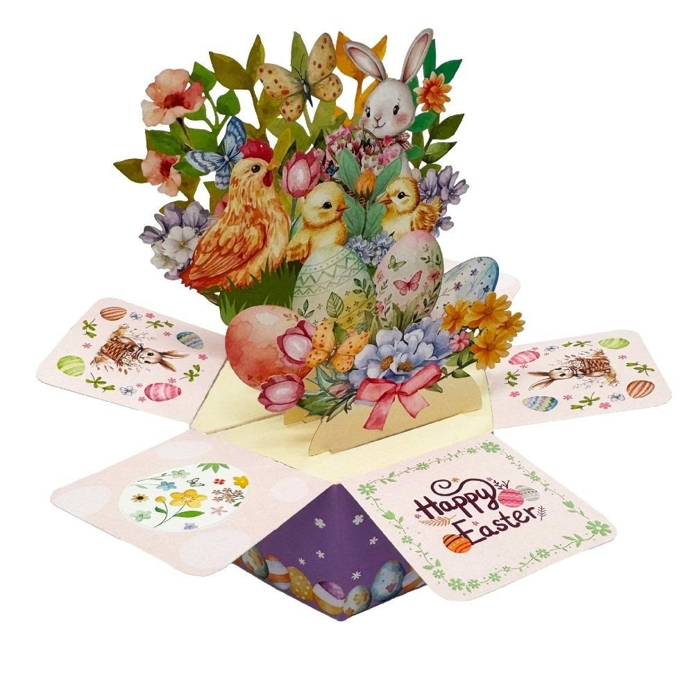 Three-Dimensional Easter Egg Card With Envelope Surprise Egg 3D Greeting Card Pop Up Design Pastoral Style Stereo Box Card