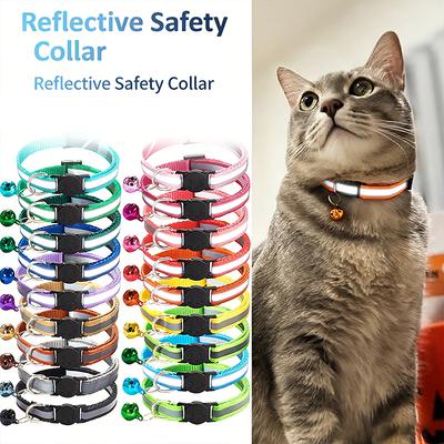 Collare Riflettente per Animali Domestici Fibbia di Sicurezza Collare Campanellino Orecchio Rotondo Collare per Gatto Cane Collare Luminoso