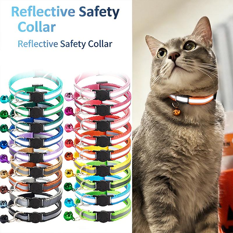 Pet Collar Reflective Safety Buckle Collar Bell Round Ear Cat Dog Collar Glowing Collar