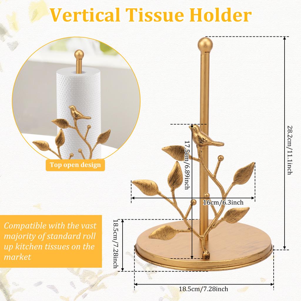 Paper Towel Holder Countertop Decor Standing Paper Roll Holder with Anti Slip Weighted Base Golden Iron Paper Towel Holder