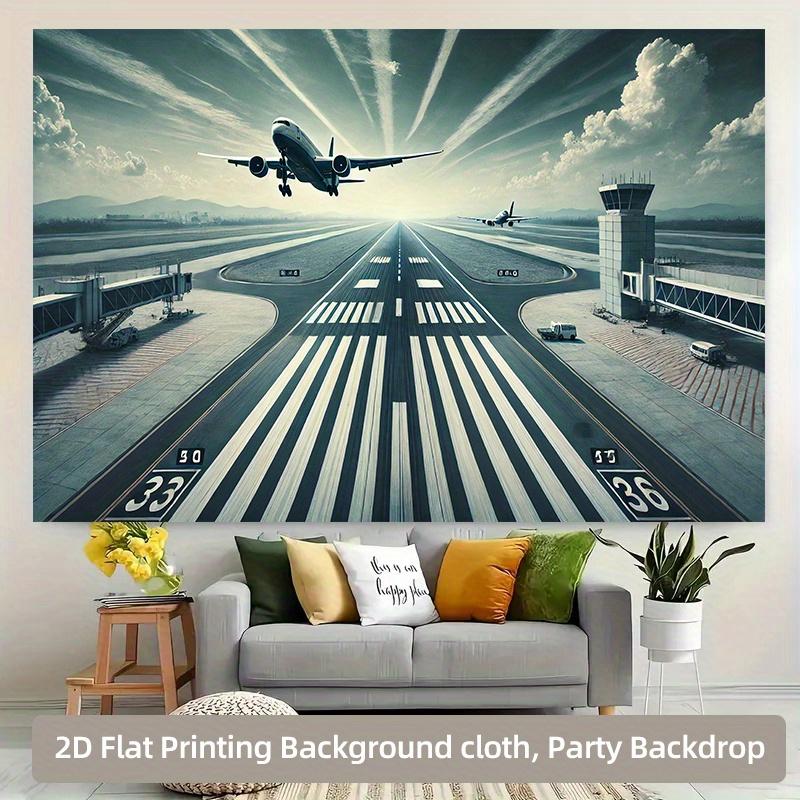 2D plane 1-piece aircraft runway take-off background perfectly suitable for families and gardens 100x150cm