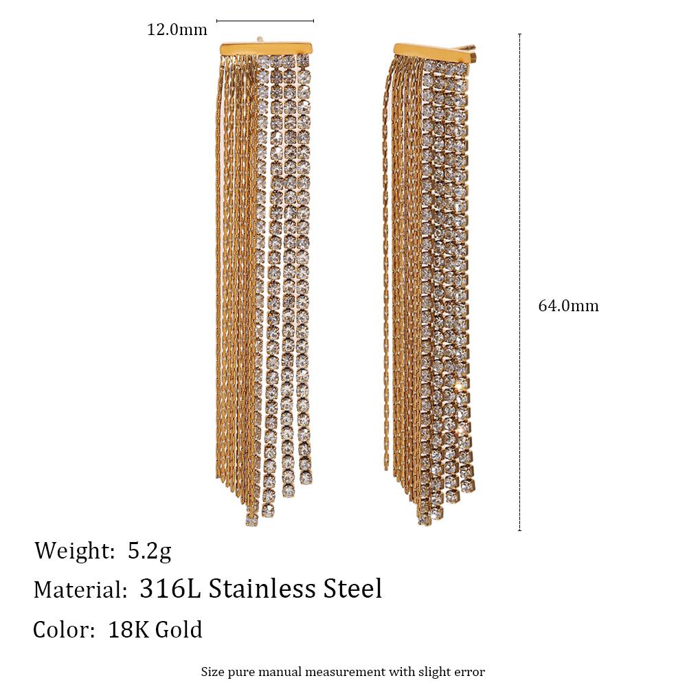 

MamacitaSlay 316L Stainless Steel Zircon Asymmetrical Tassel Earrings Party Waterproof Jewelry Women s Charm Statement Earrings золотий